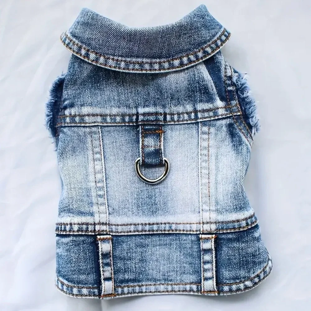 🆕 Denim Dog Vest Harness for Small Breeds, Jean Jacket Style w/ Traction Buckle